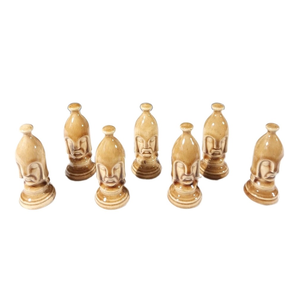 Vintage Duncan Mold Ceramic Chess Pieces / Brown Glaze - Lot of 7 Hand-Signed
